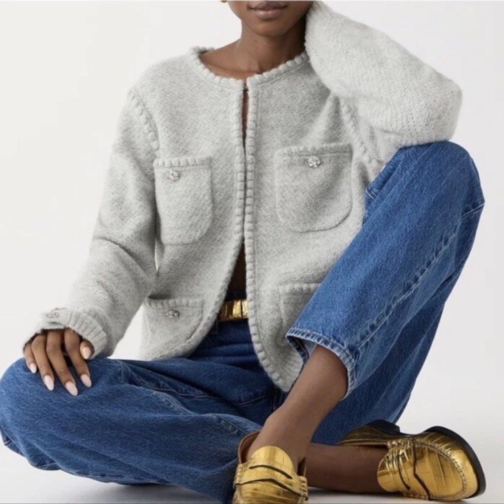 Nwt J Crew Odette Cardigan Sweater Lady Jacket XL Gray Alpaca Wool Blend